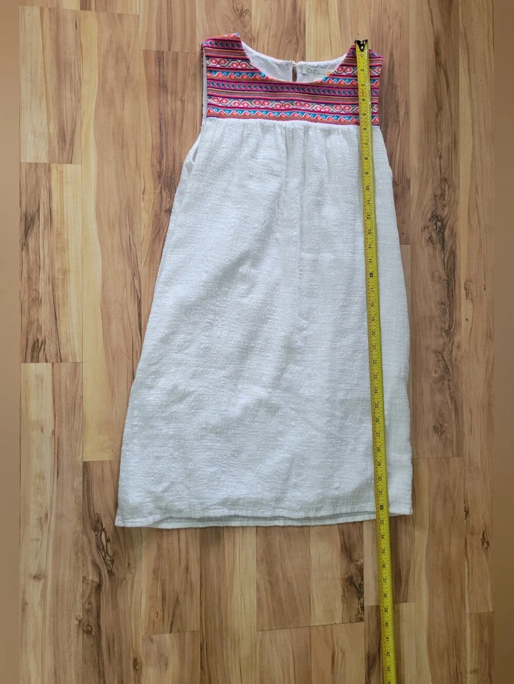 C&C California White Mini Skirt with Pink and Coral Embroidered Yoke